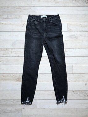 KanCan KC7274DG Black High Rise Skinny Ankle Jeans Frayed Hem Size 9/28